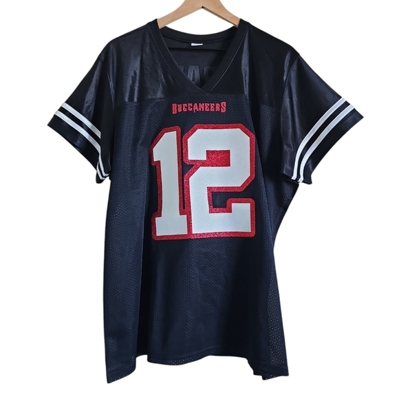 TOM BRADY #12 WOMEN'S GLITTER-BLINGED MESH FOOTBALL JERSEY - Picture 4 of 8